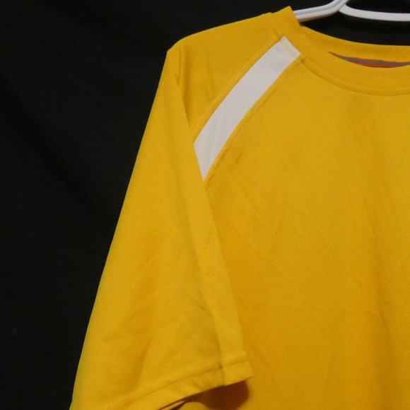ATHLETIC WORKS | medium| Yellow Exercise Tee | White Stripes | Black Mesh Sides - Picture 3 of 10